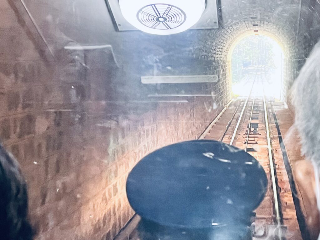 急傾斜を登っていくケーブルカー